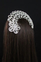 Silver Metal Head Pin Long Big Flower Leaves Rhinestone